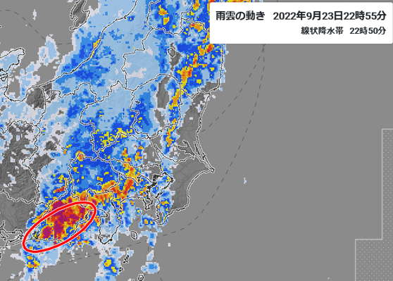 愛知県、静岡県で発生した線状降水帯